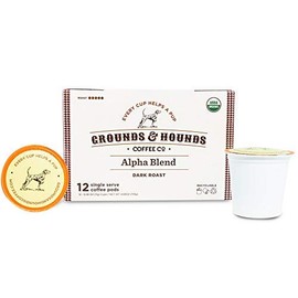 Grounds & Hounds Single Serve Organic Coffee Pods - K Cup Coffee Pods Compatible with Keurig, Dark Roast Coffee K Cups, Recyclable Coffee Pods, Alpha Blend, 12 Count