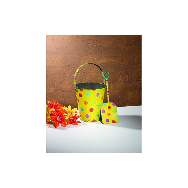 Adorable FOOD SAFE Antique-Style Yellow Metal Polka Dot Sand Pail