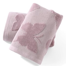 sense gnosis Jacquard Full Embossed Velvet Butterfly Pattern Hand Towel Set of 2 Super Soft 100% Cotton Highly Absorbent Decorative Hand Towels for Bathroom Spa 13x 29 Inch, Purple