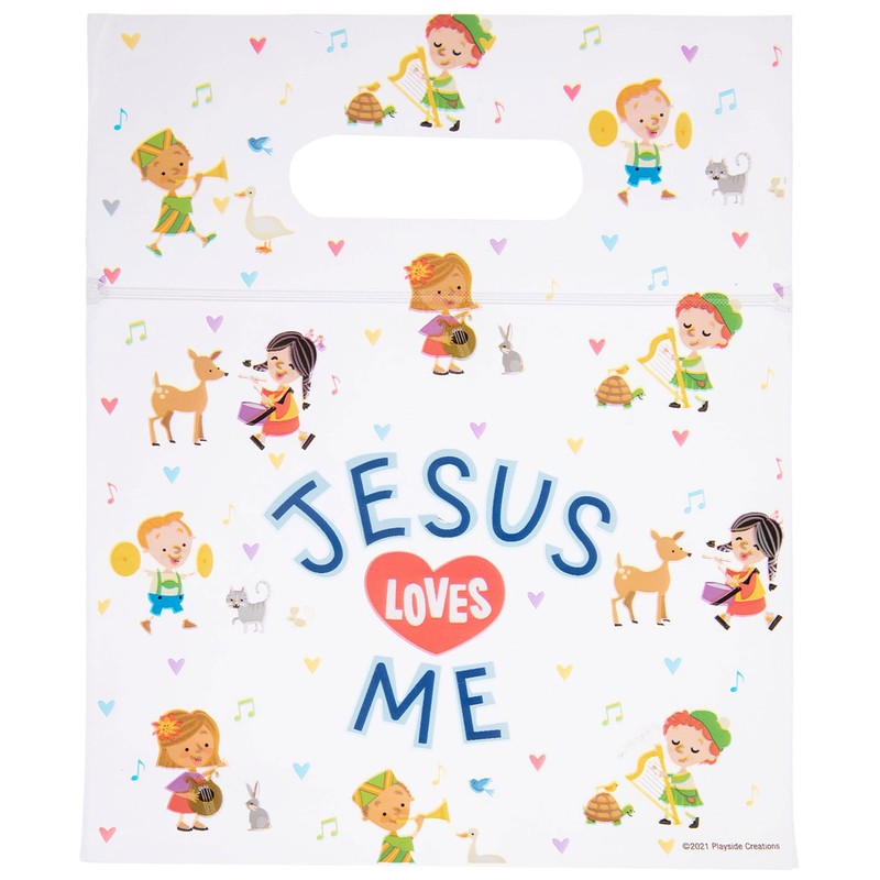 Jesus Loves Me Zipper Bags with Handles, 12 Count