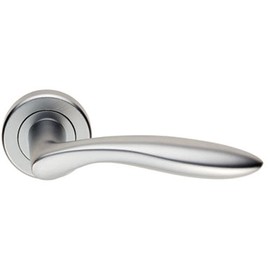 Pair Smooth Ergonomic Handle on Round Rose - Concealed Fix - Satin Chrome | Door Handle Lever on Screwless Rose - Internal Door Hardware - Screws, Fixings and Spindle Included