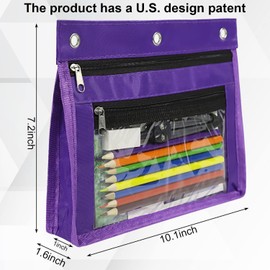 Yoeejob 1inch Expandable Pencil Pouch for 3 Ring Binder, 6 Pack Large Capacity Pencil Pouch with Zipper, Three Ring Clear Binder Pencil Case Suitable for School and Office(Purple)