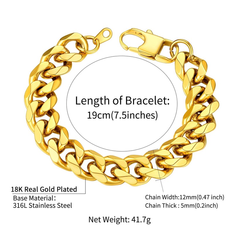 Cuban Link Bracelet for Men Gold Mens Chain Bracelet Stainless