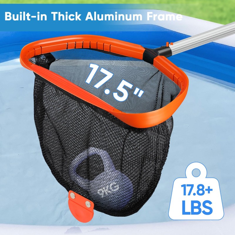 17.5" Pool Net, Pool Skimmer Net with Double-Layer Netting Bag,