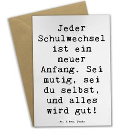 Mr. & Mrs. Panda Greeting Card Saying "Ein Schulwechsel beältigen - Geschenk, Herausforderungen, Freunde finden, Mut, Zuversicht, Neuanfang, Trost [German Language]
