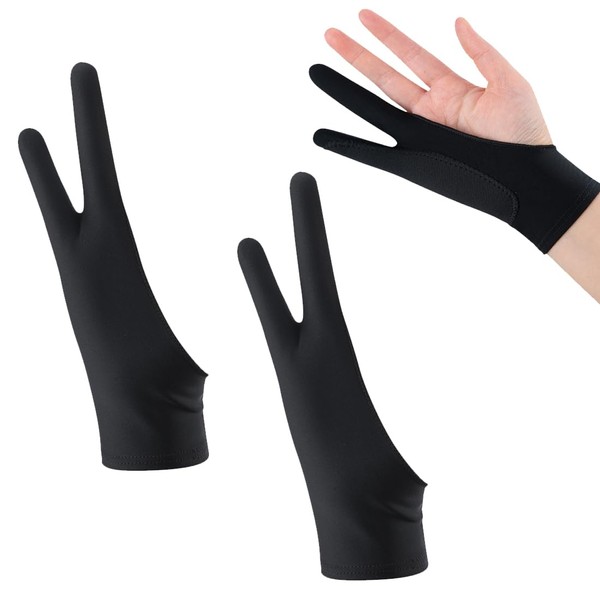 GNHG Pack of 2 Palm Rejection Glove Two Finger Thickening Gloves Tablet Glove to Prevent Accidental Touching of Drawings, Drawing Tablets and Tablet Touch Screens (M)
