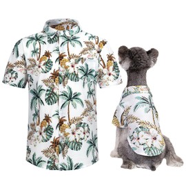 Hawaii Dog Shirt, Pet Summer T-Shirts Dog Style Floral Breathable Cool Clothes Hawaiian Shirts for Small Dogs and Cats Owner and Pet Shirts are Sold Separately