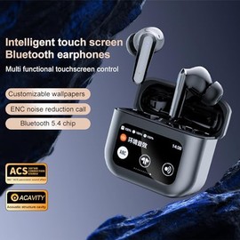 Sports Wireless Headphones LCD Full-Color Touch Screen Bluetooth 5.4 Earbuds Charging Case Headset Earphones with HD Mic for Workout Driving Walking Running