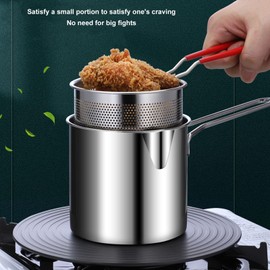 Small Stainless Steel Stock Fry Pot with Strainer Basket, Olecranon Type Diversion Deep Fryers Frying Pot for Frying Fish Shrimp Chicken (5 Piece Set:Frying Pot +Strainer Basket+