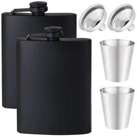 12OZ+8Oz Hip Flasks for Liquor for Men Women Matte Black Stainless Steel Leakproof with Funnel and Mini Wine Glasses,for Outdoor Activities Wedding Party Great Gift Idea Flask