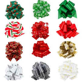 KINGLAKE Christmas Bows 24PCS Pull Bows Large Gift Bows for Gift Wrapping 5 Inch Pull Bows for Gift Baskets, Present Wrap and Christmas Decoration
