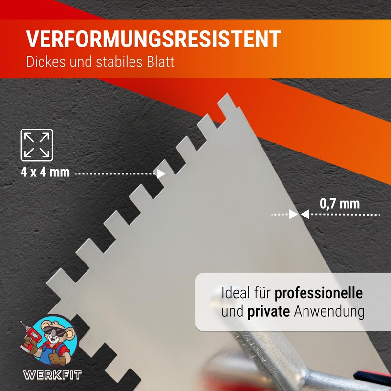 WERKFIT Professional Stainless Steel Trowel 3 mm - Smoothing Trowel