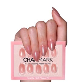 CHARMARK Press on Nails Short Round White French Fake Nails Gel Press on Nails Short Almond Acrylic Nails Set, False Nails with Glue/Stick on Nails for Women 24Pcs