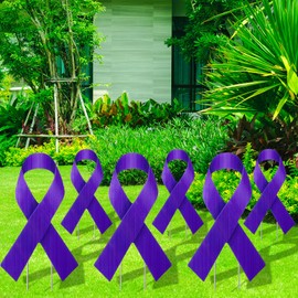 Drydiet 6 Pcs Ribbon Awareness Yard Signs with Metal Stakes 14" Ribbon Health Awareness Lawn Signs Waterproof Patio Sign for Outdoor Garden Church(Purple)