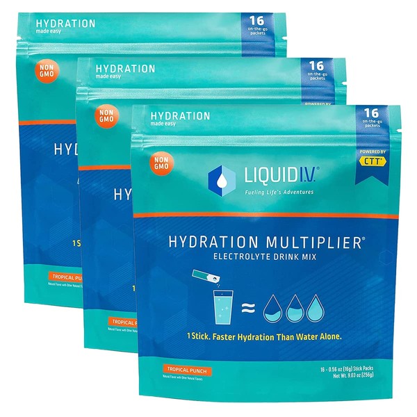 Liquid I.V. Hydration Multiplier - Tropical Punch - Hydration Powder Packets | Electrolyte Drink Mix | Easy Open Single-Serving Stick | Non-GMO | 48 Sticks