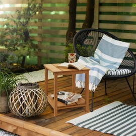 Casafield Adirondack Side Table, Cedar Wood Outdoor End Table with Shelf for Patio, Deck, Lawn and Garden - Natural