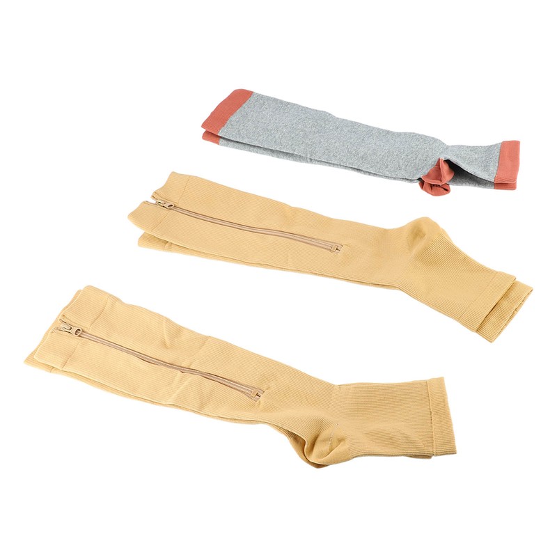 3Pairs Zipper Compression Socks Breathable Open Toe Over The Calf