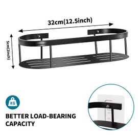 vinlley Shower Caddy, 1 SUS304 Stainless Steel Shelf, 6 Hooks, 22lb Capacity, Adhesive Installation, Black - 2 Pack