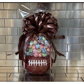 Sweet Sensations Candy Bouquet-Basket Ceramic Football Floral Container With Dum Dum Lollipops