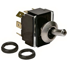 Sierra International TG23020 Satin Chrome On-Off-On DPDT Toggle Switch with Matching Retaining Ring, White/Red