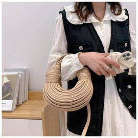 Hand-Woven Bread Women's Clutch Top Handle Satchel Shoulder Crossbody Creative Knotted Noodles Handbag Purses Underarm Bag