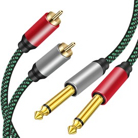 OUGCYG 2 x 6.35 mm to 2RCA Cable 2m,Dual 1/4 inch TS Stereo Jack Male to 2 RCA Male Stereo Audio Cable Splitter Adapterwith PVC Shelled Housing and Nylon Braid (2m)