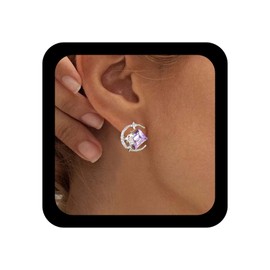 Inilbran Boho Amethyst Earrings Gold Rhinestone Crescent Moon Earrings Vintage Crystal Amethyst Star Earrings Sparkling CZ Crystal Moon Earrings Jewellery for Women and Girls