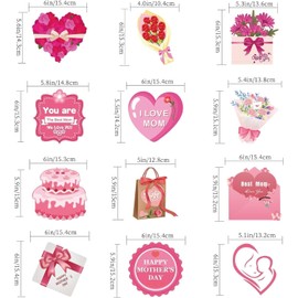 12pcs Mothers Day Decorations Hanging Swirls, Happy Mothers Day Pink Heart Flower Paper Ornaments Best Mom I Love Mom Hanging Spiral Streamers Mothers Day Party Home Room Ceiling Wall Decorations