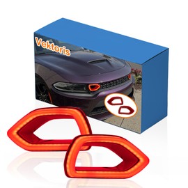 Vektoris Front Bumper LED Grille Lights for 2015-2022 Dodge Charger SRT/Scat Pack Pig Nose Switchback Grille Lamps Fog with Red LED Daytime Running Light DRL & Turn Signal (Red Lens)