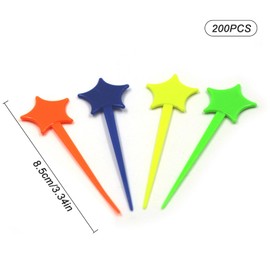 200 Pcs Cocktail Picks, 3.35 Inch Plastic with Star Shape Sticks, for Appetizers, Decorative Independence Day Christmas Party Food Drinks Garnish Fruit Skewer Sticks