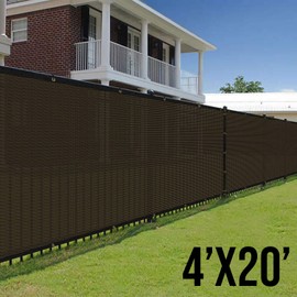 E&K Sunrise 4' x 20' Brown Fence Privacy Screen, Commercial Outdoor Backyard Shade Windscreen Mesh Fabric 90% Blockage 3 Years Warranty - 150GSM