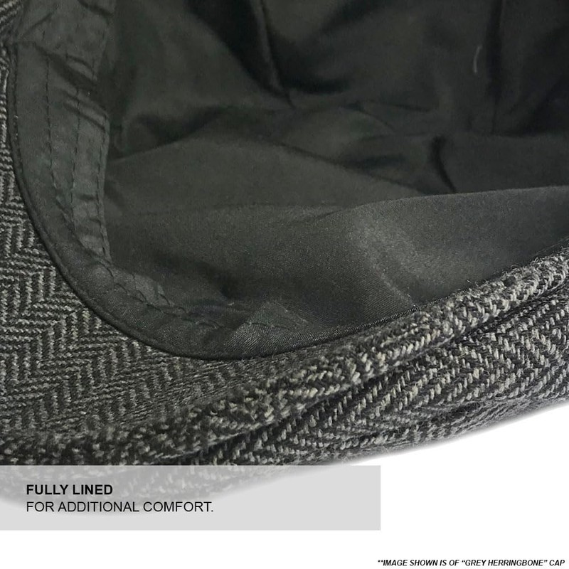 TOSKATOK Men's Checked Wool Blend Tweed Cap Flat, Slate Herringbone