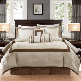 Madison Park 7 Pieces Comforter Set-Deluxe Hotel Collection Luxury Bedding - Taupe/Brown, King