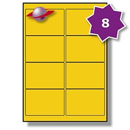 Label Planet® 8 Per Page/Sheet, 250 Sheets (2000 Sticky Yellow Labels), Blank Matt Quality A4 Coloured Paper Stickers, for Laser/Copier or Inkjet Printer, UK LP8/99C, 99.1 x 67.7 MM, Colour Coding