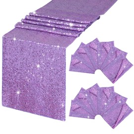B-COOL Purple Table Runners 12 Pack 12x72 Inch Sequin Party Lavender Runner for Tables Wedding Decor Christmas Holiday Reception Birthday Decorations