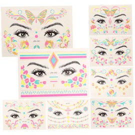 VICASKY 8pcs Waterproof Glow-in-the-Dark Face Stickers for Parties Neon Makeup Festival Body Art Temporary Tattoo Stickers for Women for Nightclubs and Events
