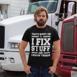 That's What I Do I Fix Stuff and I Know Things Funny T-Shirt Graphic Vintage Tees for Dad Men Green Heather X-Large