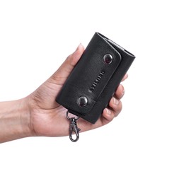 STILORD 'Atticus' Key Pouch with Clip Leather Vintage Key Case Mini Wallet Small Wallet Key Case Organiser Keyring with Gift Box, Colour:Black