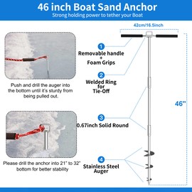 Boat Sand Anchor, 34"/46" 316 Stainless Steel PWC Sand Anchors Ideal for Pontoon, Kayak Jet Ski Keeps Securely Near Sandbar Beach or Shallow Water, Detachable Design with Gift Handbag Packaging
