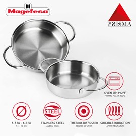 Magefesa® Prisma 5.5 and 6.3 inches mini Deep saute, made in 18/10 stainless steel, for all types of kitchens, INDUCTION, easy cleaning, dishwasher and oven safe up to 392ºF