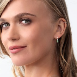 Gem Stone King 925 Sterling Silver Gemstone Birthstone and White Diamond Drop Leverback Earrings for Women | Oval 6X4MM and Round 2MM | 3/4 Inch