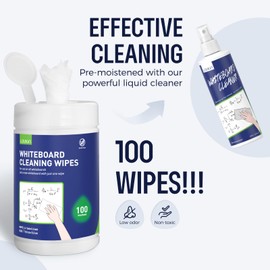 Loukin Whiteboard Cleaning Wipes, Dry Erase Board Cleaning Wipes, Non-toxic Whiteboard Wipes, 100 Wipes per Canister, 3 Pack