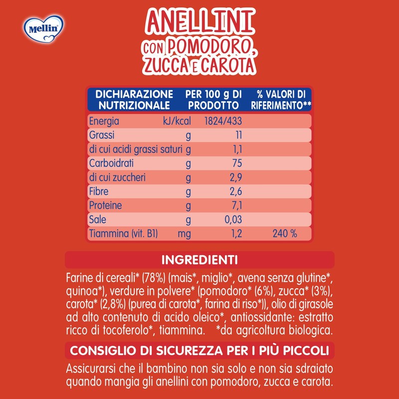 Mellin Anelli di Pomodoro, Zucca e Carota, ilReLeone, Snack Biologico,6x15g