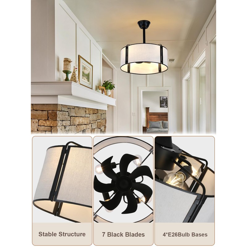 Curve Curio 20'' Caged Ceiling Fans with Lights, Fabric Fandelier