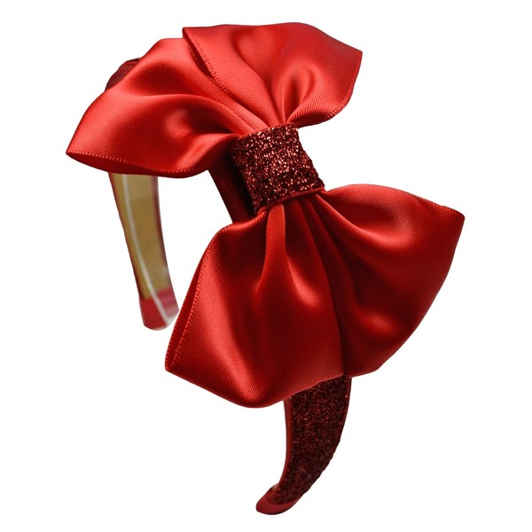 Sparkling Glitter Satin BOW Arch Headband By Funny Girl Designs (Red)