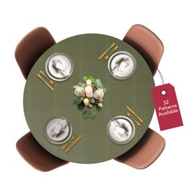 Covers For The Home Deluxe Elastic Edged Flannel Backed Vinyl Fitted Table Cover - Basketweave (Green) Pattern - Small Round Oblong Oval - Fits Tables up to 40" - 44" Diameter