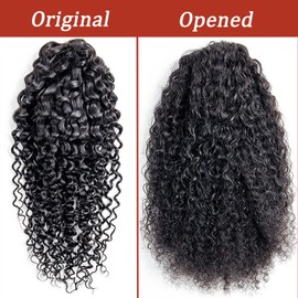 Ponytail Extension Drawstring Human Hair Clip in Pony Tail Hair Extensions for Black Women Curly Wave Thick Hair Natural Looking Hair Pieces Kinky Curly Human Hair Ponytail（16Inch）