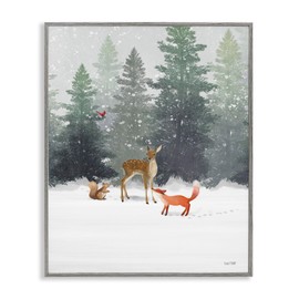 Stupell Industries Winter Season Forest Animals Fox Deer Squirrel, Design by House Fenway Grey Framed Wall Art, 11x14, Off- White