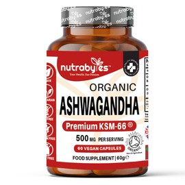 Organic Ashwagandha KSM-66 ® 500mg (Withania Somnifera with 5% Withanolides) with Organic Black Pepper, 60 Vegan Capsules, High Strength, Most Bioavailable Full-Spectrum Root Extract, Made in UK
