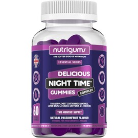 Night Time Relaxation Gummies | Chamomile, Lemon Balm, Lavender, Griffonia & L-Theanine | Passionfruit Flavor | 60 Vegan Gummies | Sleep & Relaxation Support by NUTRIGUMS®